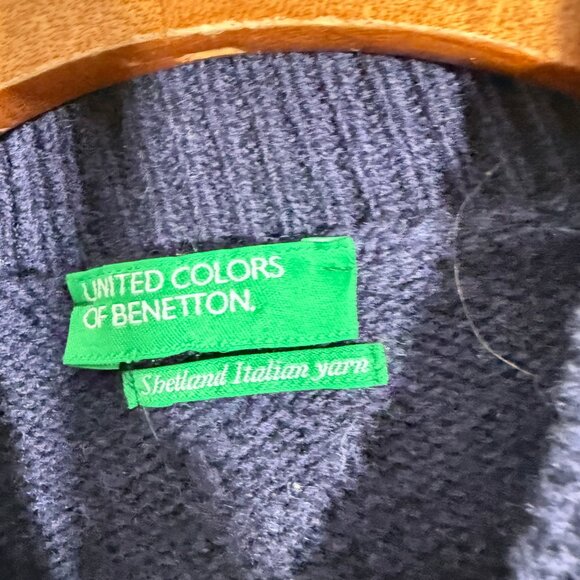 United Colors of Benetton 100% Wool Sweater Mock Neck Maximalist Colorful M - Picture 3 of 7